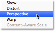 Switching the Transform Selection command into Perspective mode. Image © 2012 Photoshop Essentials.com.