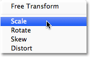 Switching the Transform Selection command into Scale mode. Image © 2012 Photoshop Essentials.com.