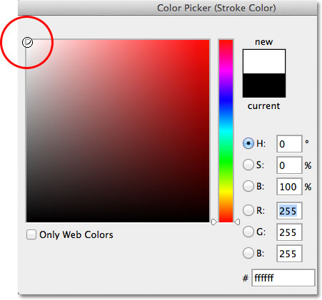 Choosing white from the Color Picker. Image © 2012 Photoshop Essentials.com.