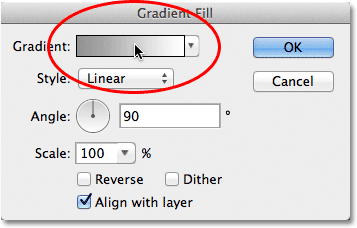 The Gradient Fill dialog box re-appears. Image © 2012 Photoshop Essentials.com.