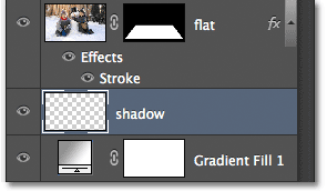 The Layers panel displaying the new 'shadow' layer. Image © 2012 Photoshop Essentials.com.