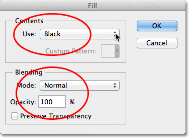The Fill dialog box in Photoshop. Image © 2012 Photoshop Essentials.com.