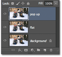 Renaming the second copy of the Background layer to 'pop up'. Image © 2012 Photoshop Essentials.com.