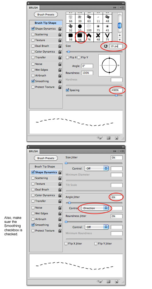 Select and setup the Stitches brush