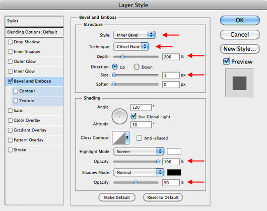 Add a Bevel & Emboss layer style