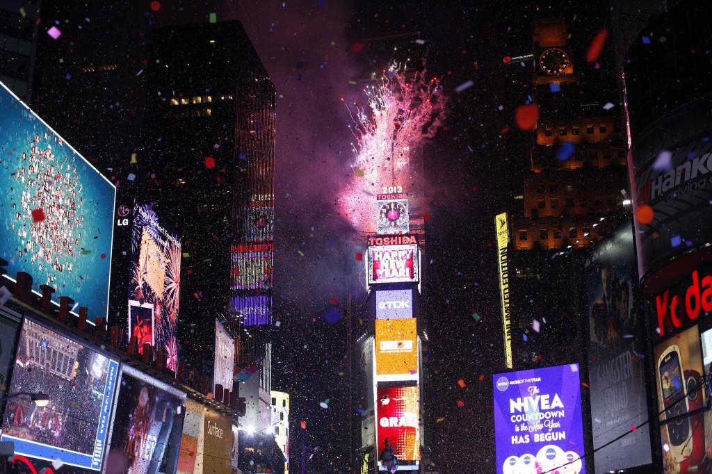 Times Square new year fireworks 2013