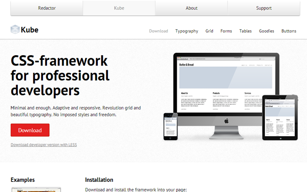 Kube CSS framework design interface layout