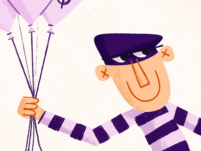 dribbble illustration balloon thief burglar