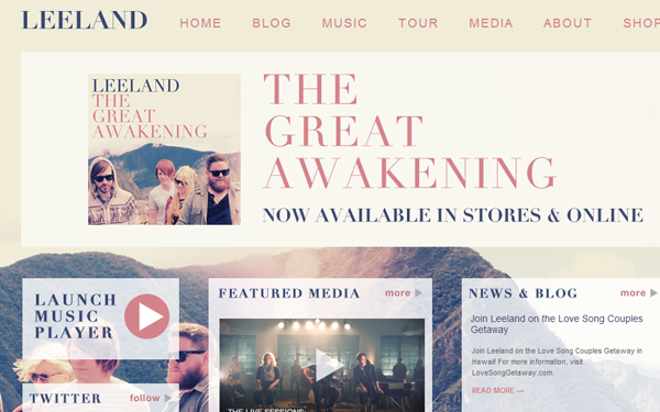leeland band musical website layout interface
