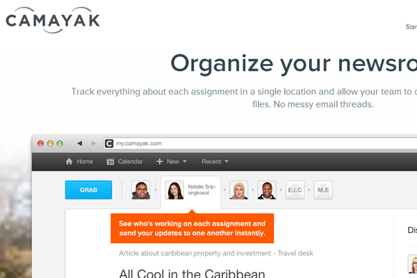 camayak organized website landing page startup flat elements