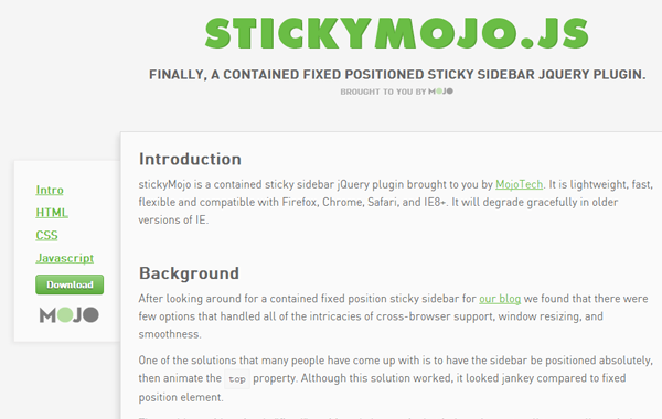 sticky sidebar plugin open source jquery