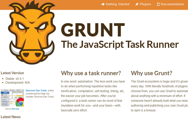simple basic javascript task runner framework