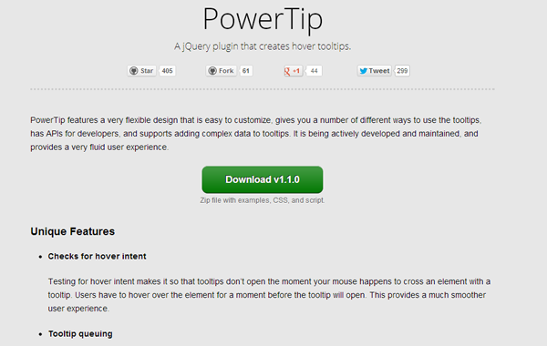jquery plugin homepage design powertip