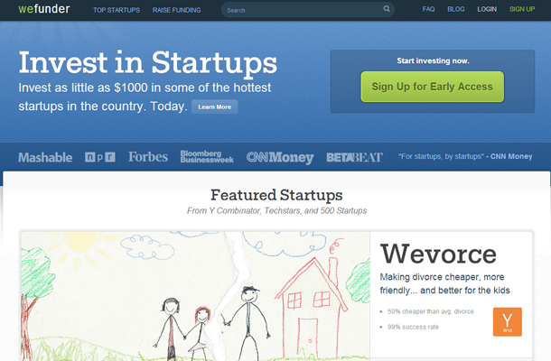startup homepage wefunder capital angels