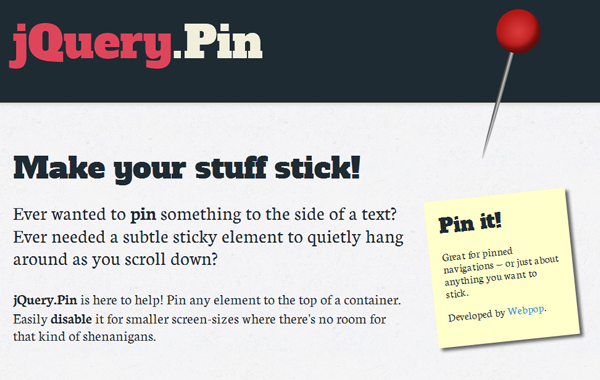 pin elements jquery website plugin fixed