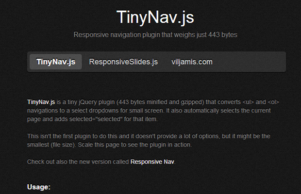 tinynav jquery js navigation plugin open source