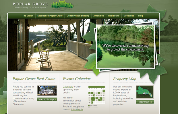 charleston grove website layout green design