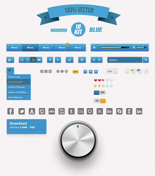 Freebie Modern Blue UI Kit PSD