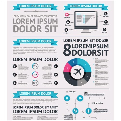 Vector Infographics Pie Charts Workflow Diagram