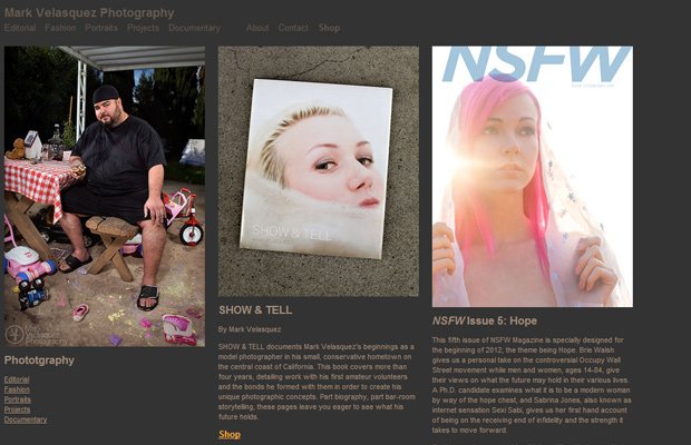 website photography layout of mark velasquez