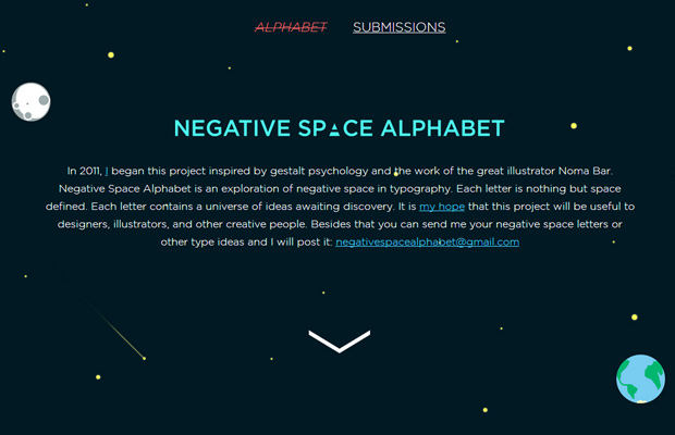negative space alphabet parallax website layout