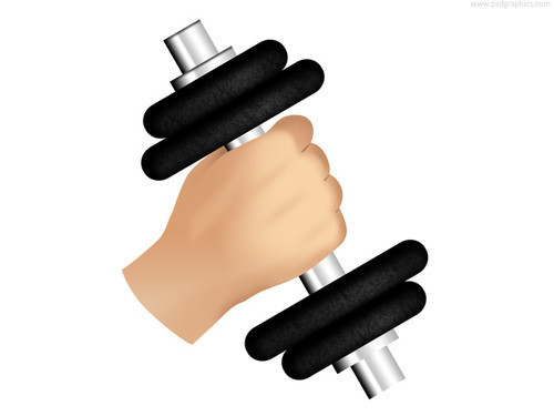 Hand and dumbbell, gym icon (PSD)