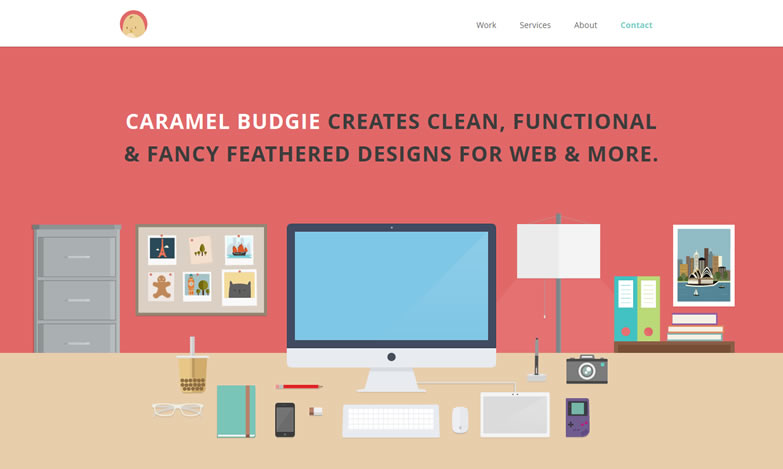 illustration flat screenshot web design Caramel Budgie