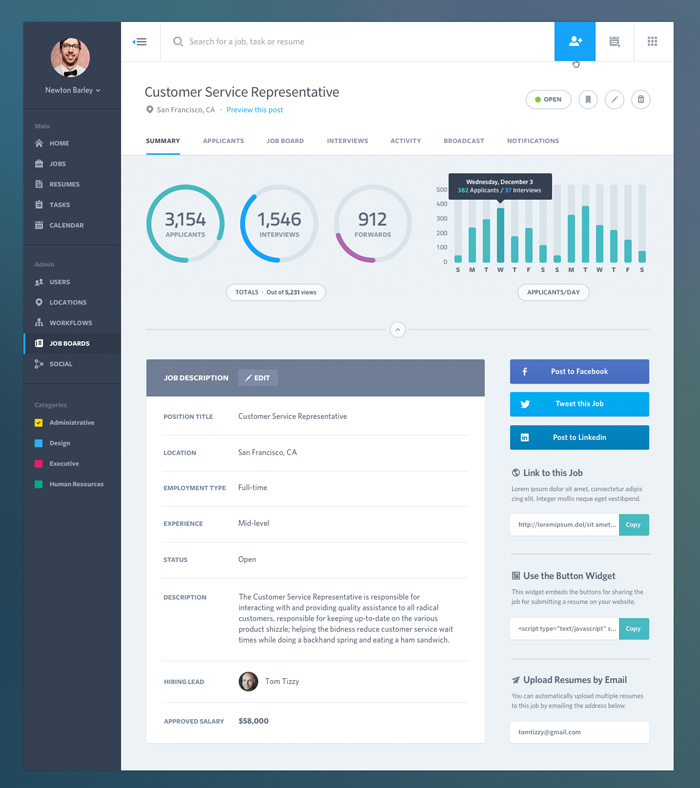 Dashboard Web App UI: Job Summary