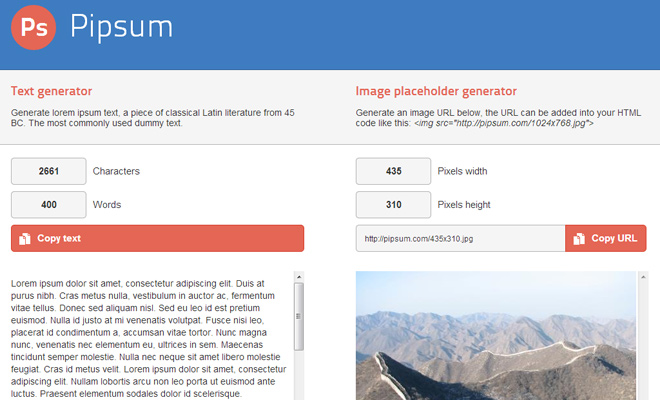 text generator lorem ipsum webapp homepage