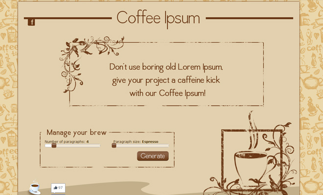 coffee ipsum website generator text