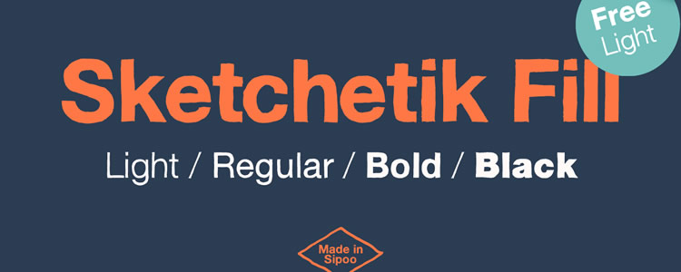 Sketchetik Fill Lightfont designed by Ossi Gustafsson free typeface