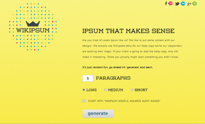wiki ipsum yellow flashy website design