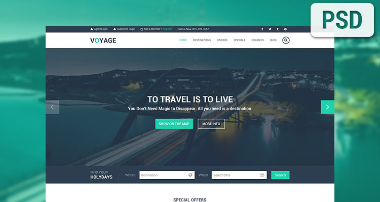 Travel modern clean web template psd free