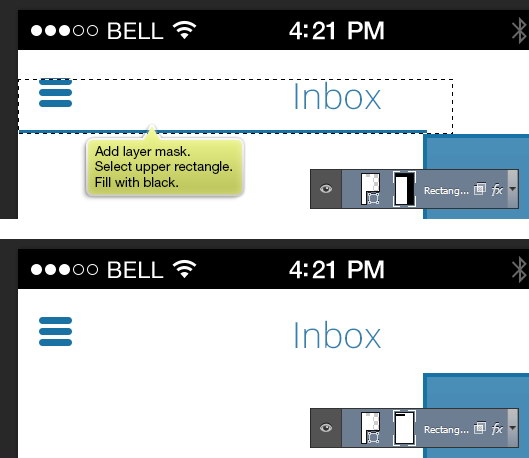 add layer mask, hide upper rectangle