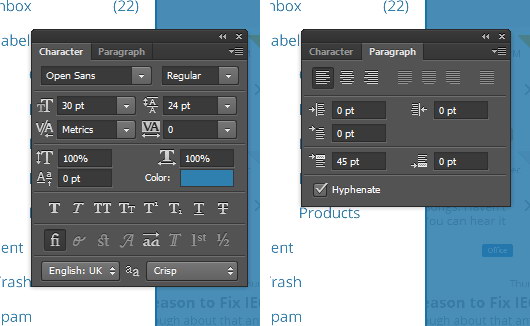 character and paragraph settings