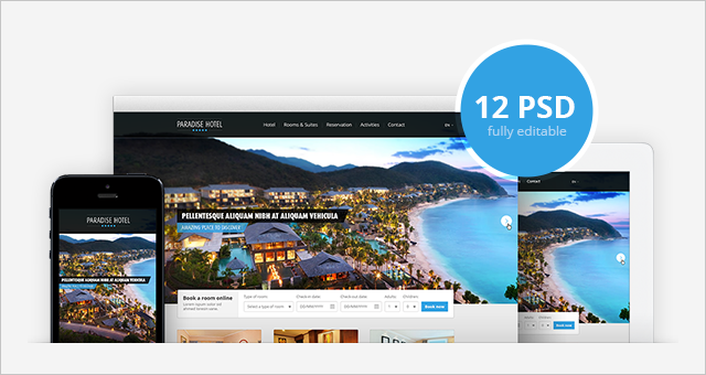 Free Hotel free website photoshop template