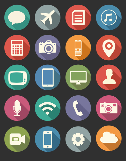 Free Flat Long Shadow Media Icons