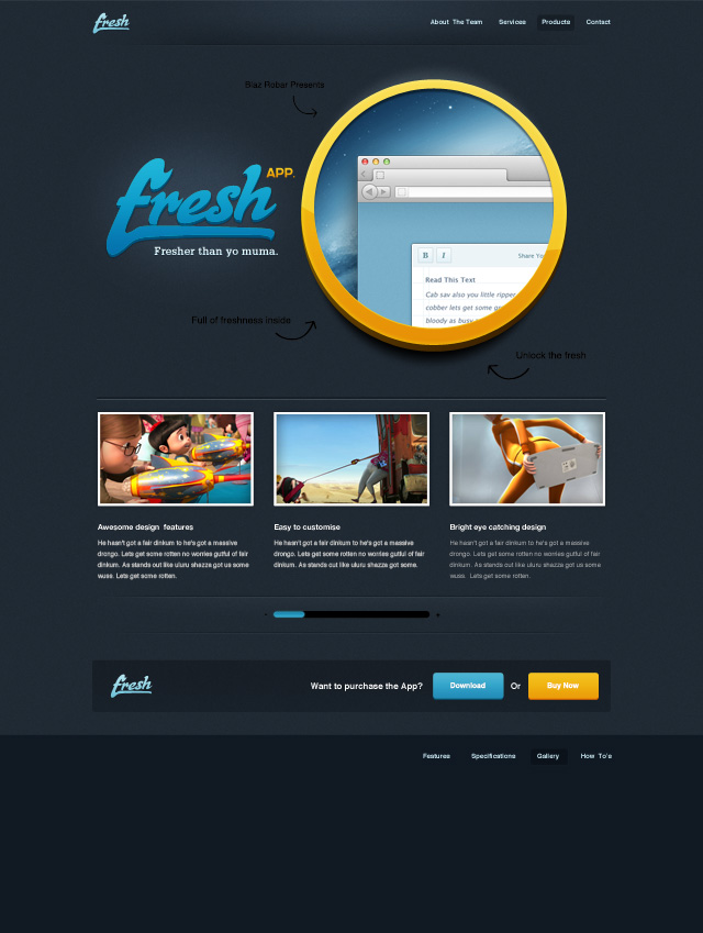 Fresh App free website photoshop template