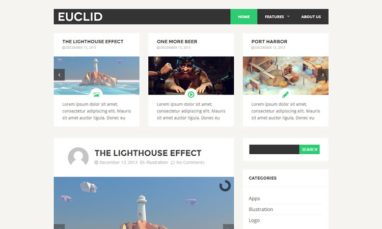 Two-column blogging new  responsive free WordPress themes Euclid