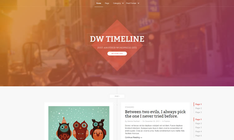 new  responsive free WordPress themes DW Timeline