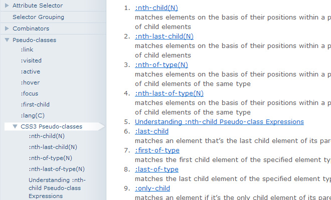 list of css3 pseudo classes design website