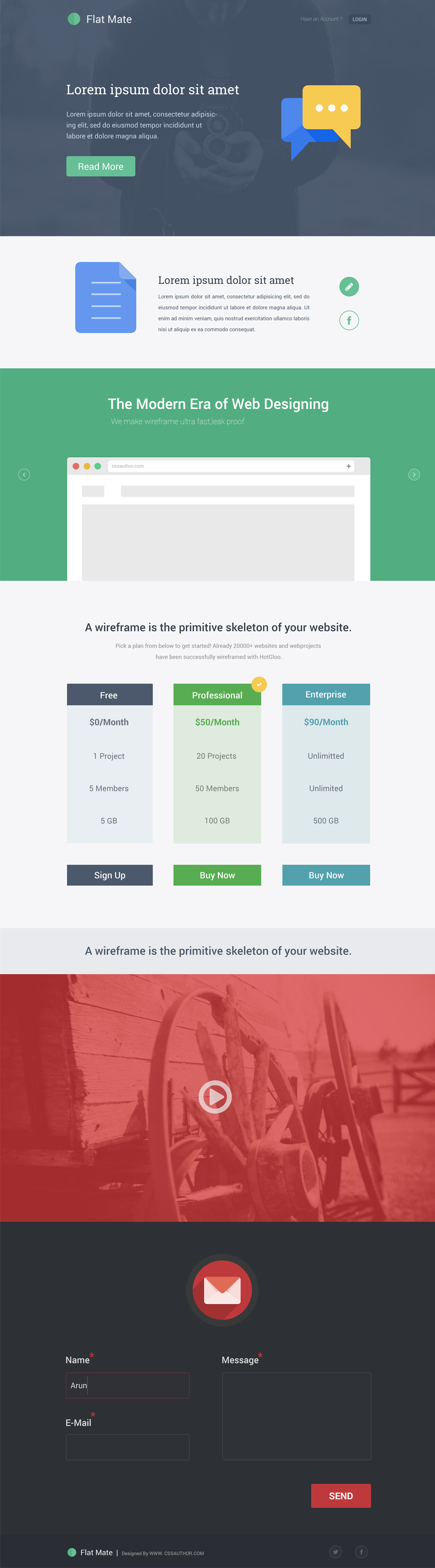 Flat Mate free website photoshop template