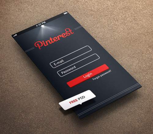 Pintrest Login App Screen PSD