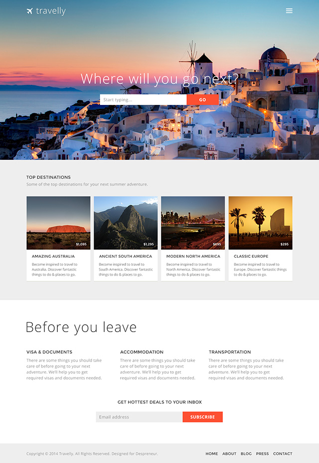 Travelly - Free Travel Website PSD Template