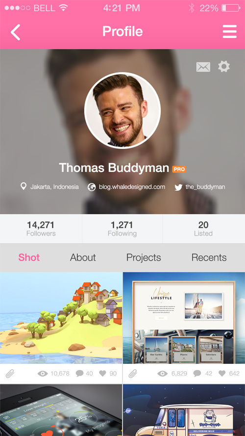 Dribbble Mobile App Screens