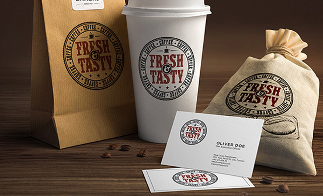 fresh tasty food containers print work logos