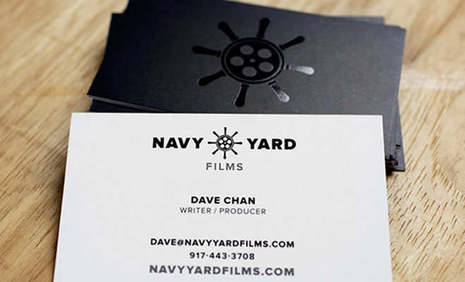 dark business cards branding navy yard production films