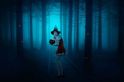 Create a Dark Photo Manipulation of a Young Witch in a Forest