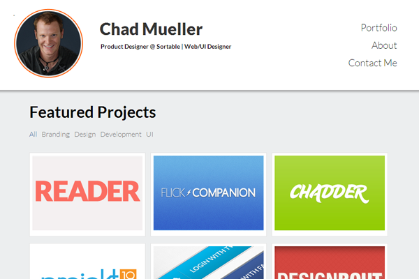 chad mueller portfolio website layout