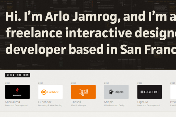 arlo jamrog portfolio website layout